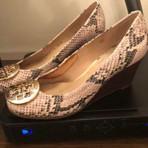 Tory Burch snakeskin leather wedges size 5
